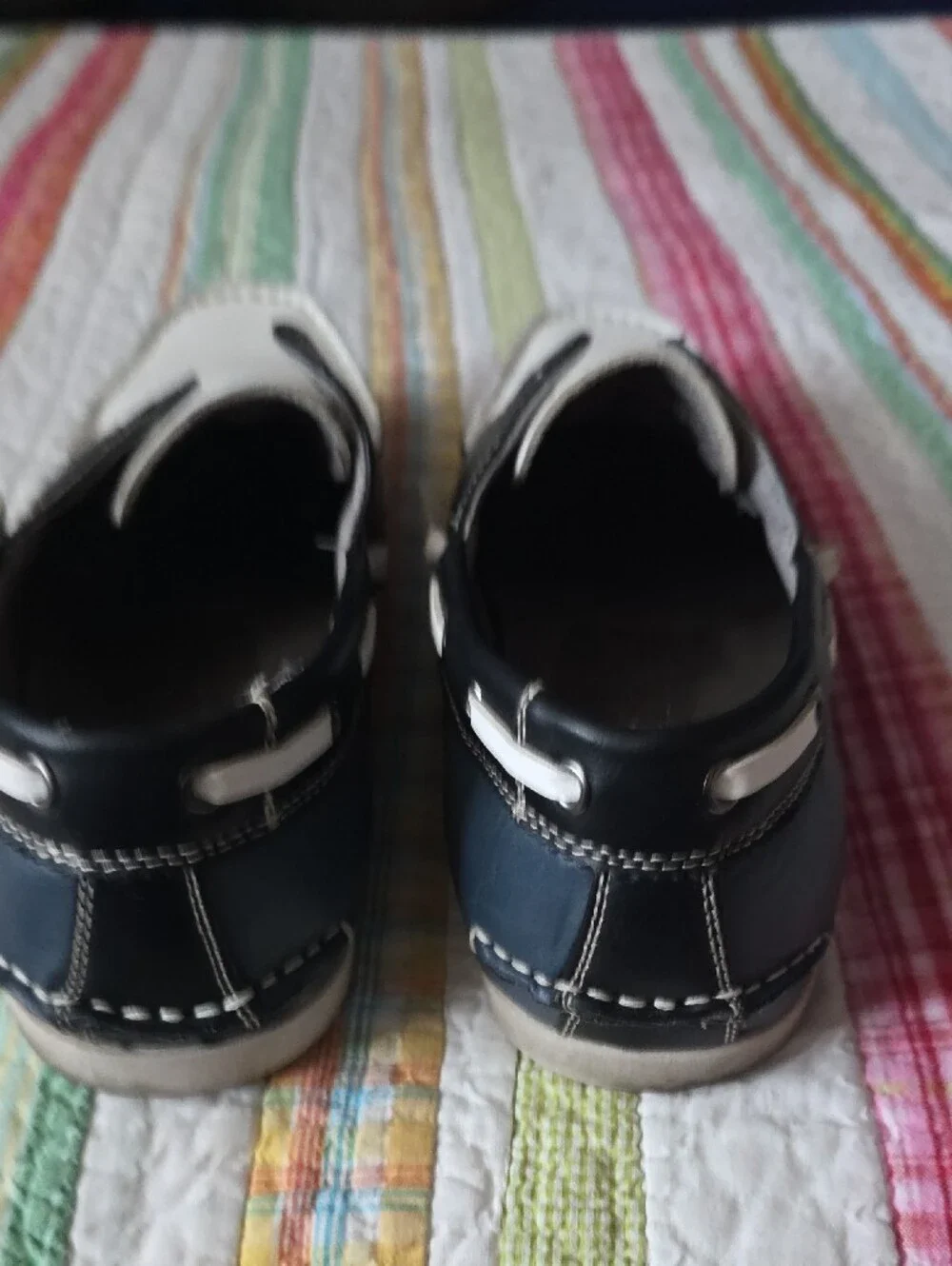 Men's Madden White Black Blue Slip-On Boat Shoes
